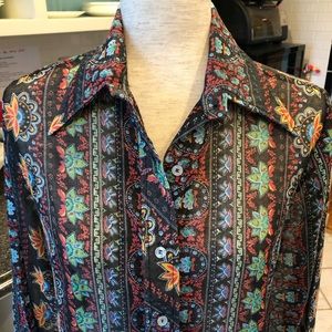 Groovy Vintage Black 70s Paisley Shirt L